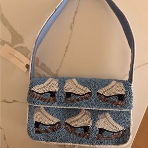 Anthropologie Ice Skate Beaded Blue Shoulder Bag Fiona NWT